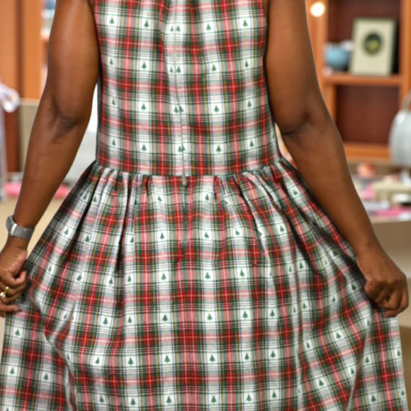 Handmade Plaid Christmas Tree Dress Red Tartan Jumper Pinafore Festive Medium - Picture 5 of 16